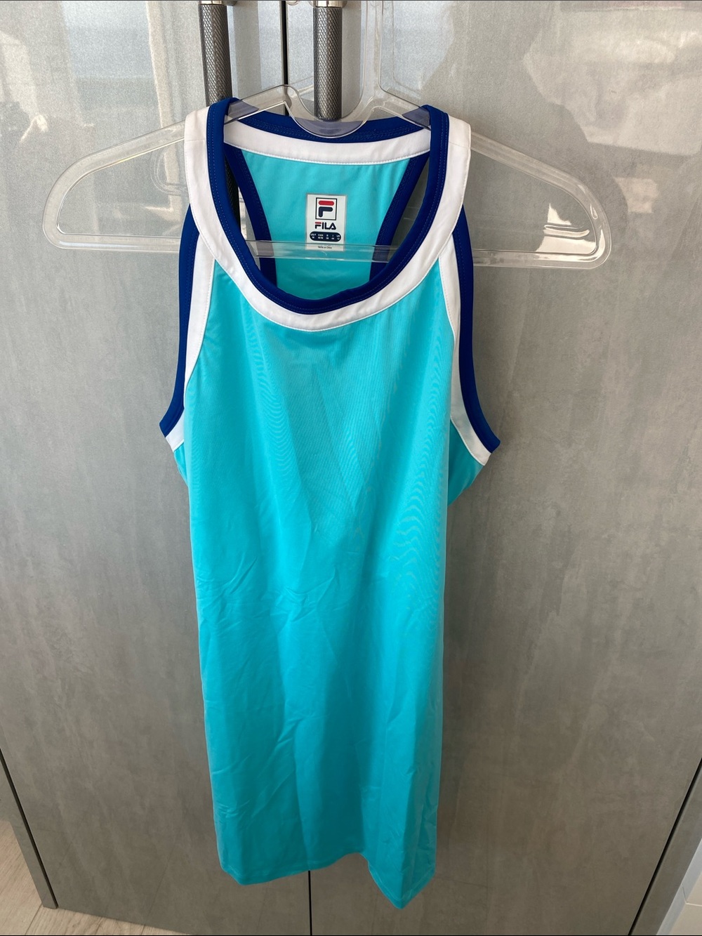 FILA Aqua/Turquoise athletic Dress with Royal blue & White Trim. Size M